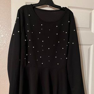 Black Peplum Top w/ Pearls